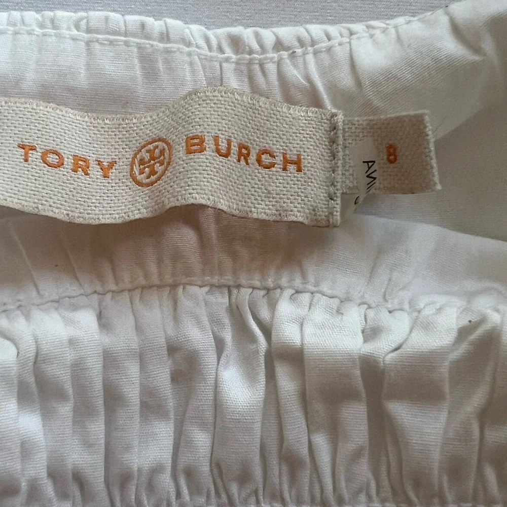 TORY BURCH White Smocked Lace Eyelet Ruffle‎ Boho Coastal Cowgirl Baby Doll Sz 8